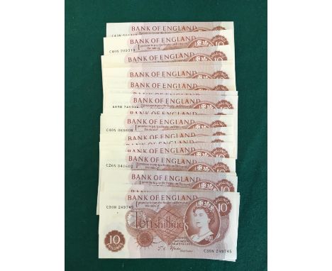 A COLLECTION OF TEN SHILLING NOTES. A collection of series 'C' Portrait Issue Ten shilling notes signed J.S. FForde, 29 notes