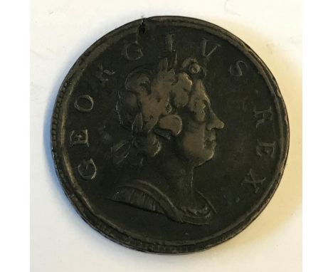 A GEORGE I HALFPENNY. A George I 'dump' type halfpenny, laureate bust r, dated 1718.