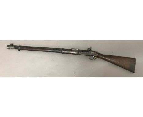 A VICTORIAN LONDON ARMORY CO RIFLE. The 75.8cm barrel with percussion cap firing mechanism, the side plate stamped with a cro