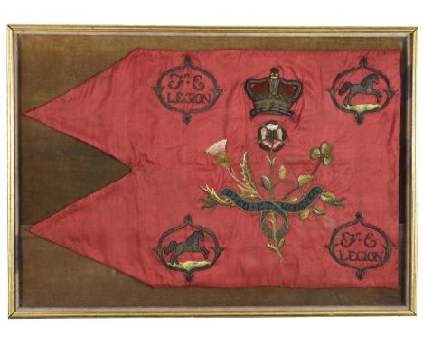 A RARE PENINSULA WAR GUIDON. A Guidon of late 18th Century form worked with a central crowned motif representing England, Sco