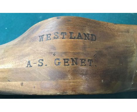 A WESTLAND PROPELLER PURPORTEDLY FROM A WESTLAND WIDGEON. The propeller marked to the central boss 'Westland A-S Genet' and '
