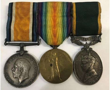 A FIRST WORLD WAR GROUP OF THREE TO THE DORSET/HAMPSHIRE REGIMENTS. A Great War pair comprising War and Victory Medals named 