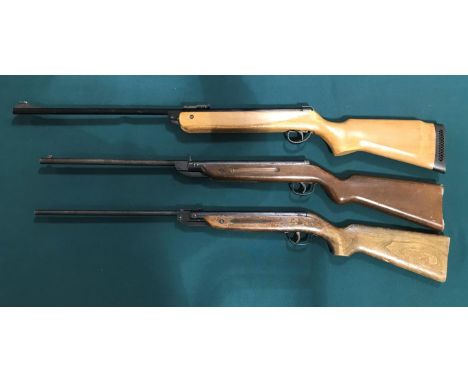 A B.S.A. METEOR AIR RIFLE AND TWO OTHERS. A B.S.A. Meteor .22 Air Rifle numbered 1E84310, 106cm. A West German manufactured 1