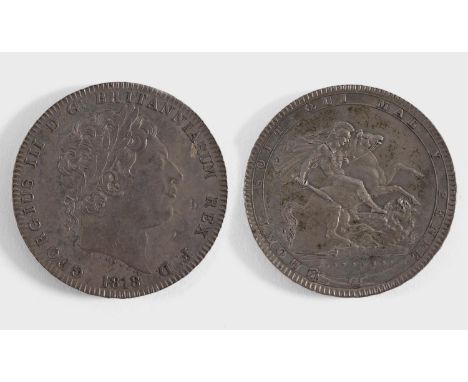A GEORGE III CROWN. A George III Crown dated 1818, laureate head r, regnal year to the rim LIX.