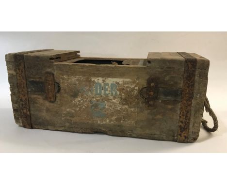 A VICTORIAN AMMUNITION BOX. A 19th Century Ammunition box with remnants of paper label 'Cartridges .. Ball Rifle or Carb .. B