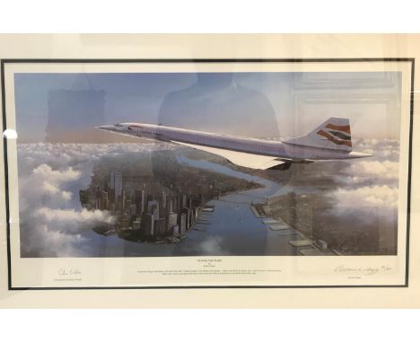 CONCORDE: 'FLYING THE FLAG' AND TWO OTHERS. A limited edition colour print 'Flying the Flag' by Adrian Rigby, signed in penci