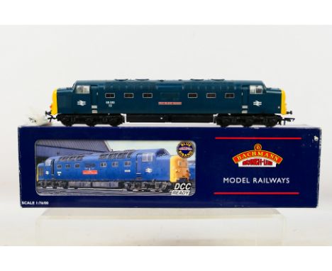 Bachmann - A boxed OO gauge Class 55 Deltic The Black Watch number 55013. The box is marked DCC Ready. The model has some glu
