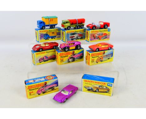 Matchbox Superfast - seven diecast models comprising Lotus Europa # 5, Lamborghini # 20, Beach Buggy # 30, Porsche 910 # 68, 