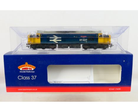 Bachmann - boxed 00 gauge Class 37 Diesel 37427 'Bont y Bermo' BR blue large logo (weathered) 32-388. Box marked DCC 21. Appe