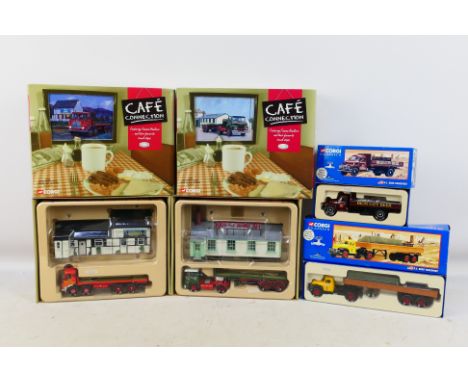 Corgi - 4 x boxed limited edition trucks in 1:50 scale, Cafe Connection AEC Mammoth Major set # CC11501, Guy Invincible set #