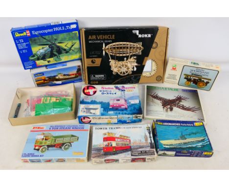 Imai - Heller - Revell - Hales - A group of boxed model kits including HO scale Tugboat # 38520, Atkinson Steam Wagon in 1:72