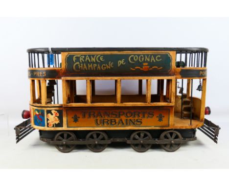 Wooden Tram - A scratch built wooden tram (approximately 73cm x 22cm x 36cm) Item appears to be in good-very good condition. 