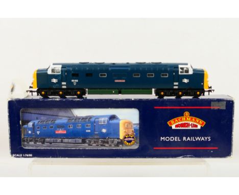 Bachmann - A boxed OO gauge Class 55 Deltic Crepello number 55012. It has two missing windows on the side and some glue resid