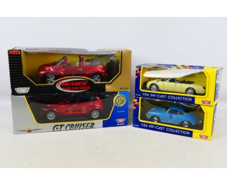 Motor Max - 4 x boxed cars, 2 x Chrysler PT Cruiser models in 1:18 scale, a Porsche 356 and Ford Thunderbird in 1:24 scale. T