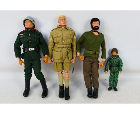Palitoy - Action Man - Madelman - 3 x vintage Action Man figures, one with painted hair and two with flock hair and a Spanish