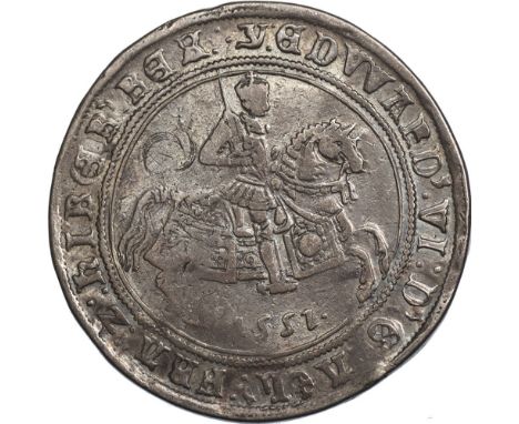 Edward VI, fine silver coinage, crown, m.m. y, 1551, crowned figure of king on horseback r., shouldering sword, date below, r