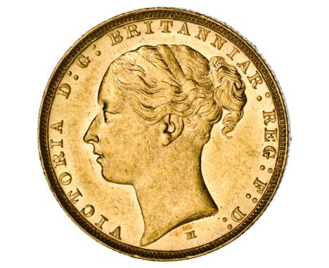 G  Victoria, sovereign, 1885M, second young head l., M below, rev. St. George and the dragon, horse with short tail, small BP