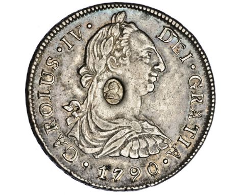 George III, dollar, oval countermarked on portrait 8 reales of Charles IV, 1790, Lima (S.3765A; ESC.133), lightly toned, very