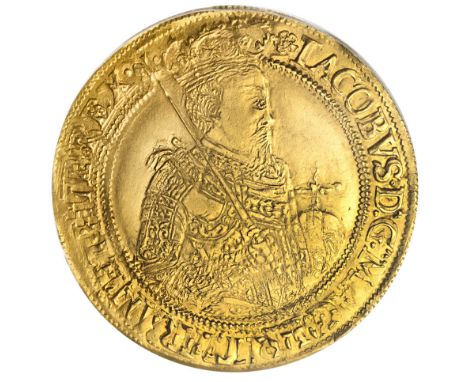 James I, second coinage, unite, mm. rose (1605-1606), crowned second bust r., holding orb and shouldering sceptre, rev. crown