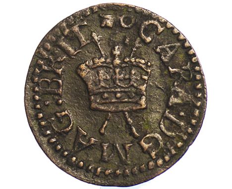 Charles I (1625-1649), farthing, mm. key, obverse legend reads CARA, single arched crown, rev. eagle-headed harp surmounted b