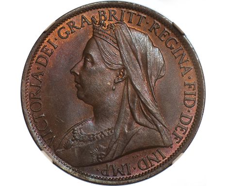 Victoria, penny, 1895, 'low tide', P 2mm. from trident, veiled bust l., rev. Britannia std. r., with shield and trident (S.39