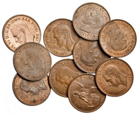 George VI, pennies, 1951 (10), bare head l., rev. Britannia seated r. with shield and trident (S.4117), about extremely fine 