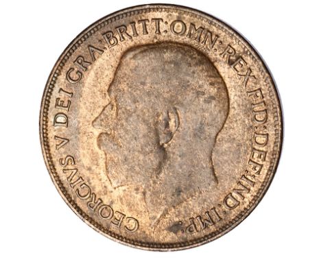 George V, penny, 1919H, Heaton mint, bare head l., rev. Britannia std. r., with shield and trident (S.4052), weak as usual, e