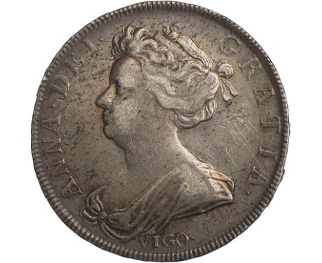 Anne, halfcrown, 1703, TERTIO, VIGO, bust l., rev. crowned cruciform shields (S.3580; ESC.569); George II, halfcrown, 1746, D