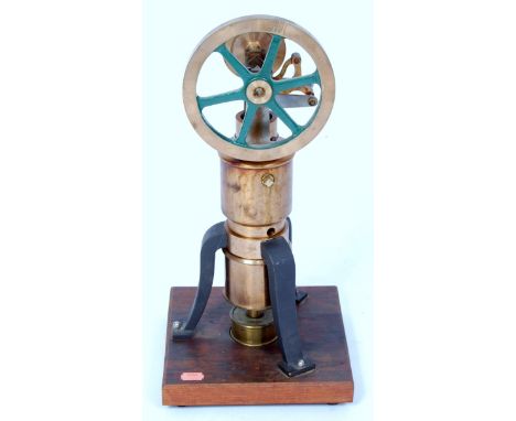 Scratch built to a high standard hot air engine, from mainly brass with steel tripod supports, 6" single 6 spoke flywheel and