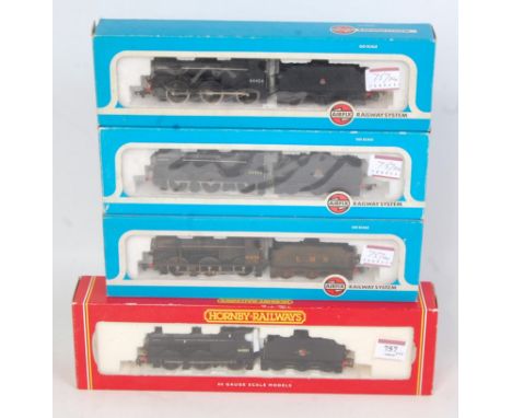 A Hornby R2066 BR black later crest class 4F 0-6-0 engine and tender (NM-BGNM) together with 3 Airfix similar items early cre