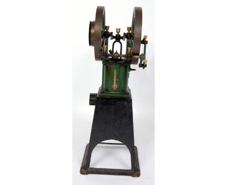 Large scale hot air engine from steel castings possibly by Heinrici, well engineered pumping engine with paired 10" dia. flyw