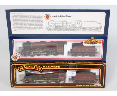 A Bachmann 31-155 LMS red Jubilee class engine and tender 'Galatea' (NM-BNM) together with Mainline similar, also LMS red 'Gl