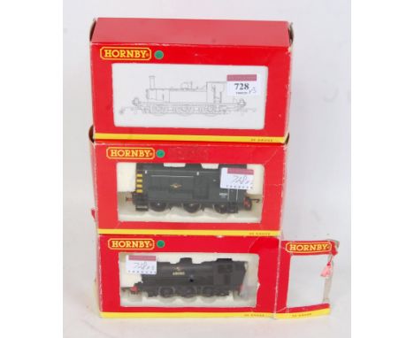 3 Hornby 0-6-0 locomotives BR green diesel shunter no. 08531 (G-BG) BR black class J94 saddle tank no. 68080 and Terrier tank