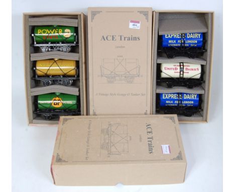 Ace wagons sets in damp stained box outers, green BP and Power Ethyl, ochre National Benzole, 2x Express Dairy blue and Unite
