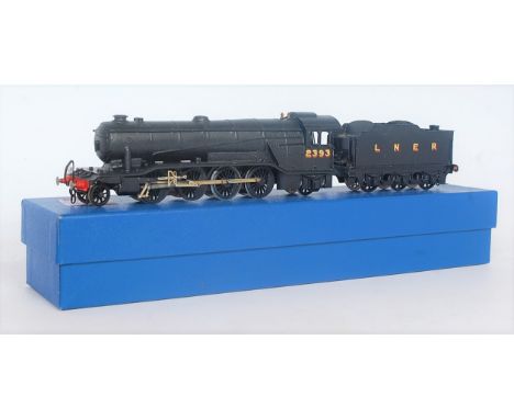 A brass/white metal kit built 2-8-2 Mikado engine and tender LNER black no. 2393 link couplings scale wheels (G)
