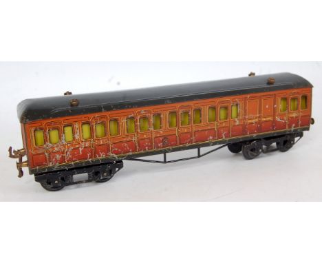 1926-39 Hornby Metropolitan coach 'C' Br/3rd, sides and roof noticeable chips but still bright and shiny, window cellulose mi