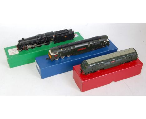 Trix H0 BR standard class 5 engine and tender 2-rail (G) an H0 BR green Warship class diesel 'Vanguard' some paint loss (F), 