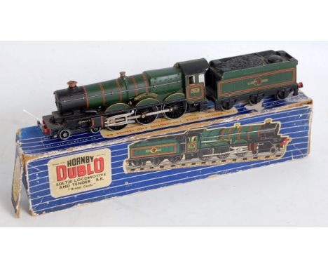 A Hornby Dublo 3-rail EDLT20 'Bristol Castle' engine and tender, minor chips to raised edges, tarnish to safety dome box spli