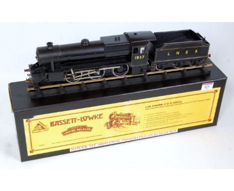 A Bassett-Lowke by Corgi Stanier 2-6-0 mogul engine and tender spirit fired with display track finished black as LNER No. 193