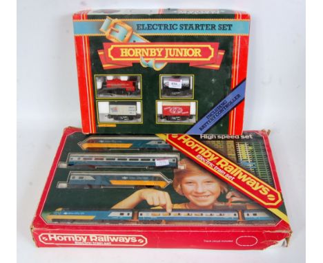 2 Hornby train sets R685 BR blue/grey HST appears complete (G-BP), together with R776 electric starter set also appears compl