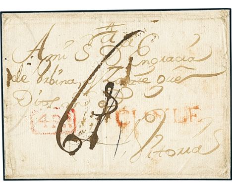 ChileOutgoing Mail1779 circa. Folded cover from Santiago de Chile to Vitoria (Spain), struck on dispatch by "Chyle" straight-