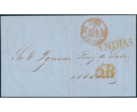 LouisianaIndependent Period1853, Feb. 1st. Entire letter from New Orleans to Madrid, displaying transit c.d.s. of Vigo and, i