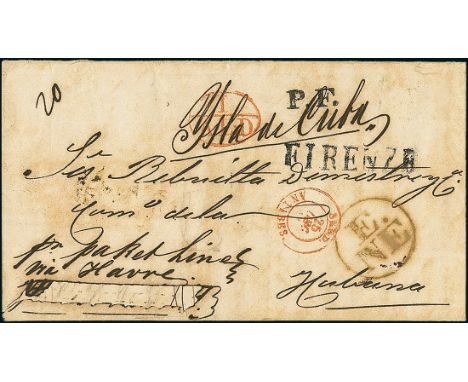 Tuscany1841, Nov. 11. Entire letter from Florence to Havana, with "P.F." & "Firenze" straight-line handstamp on dispatch, wit
