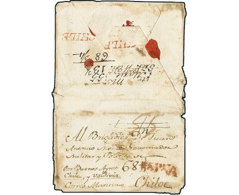 ChileIncoming Mail1797 circa. Handmade envelope (opened for display) from Spain to a Brigadier, Politician and Governor in Ch