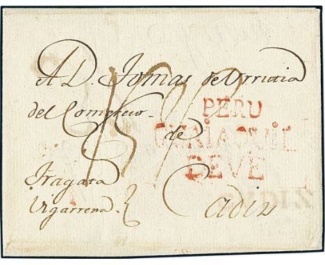 EcuadorOutgoing Mail1818. Cover from Guayaquil to Cádiz (Spain), with involvement in its carriage of the "Vigarrena" frigate 