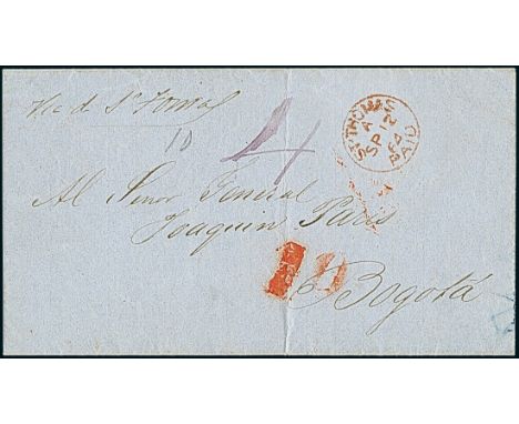 Venezuela1864, Sept. 8. Entire letter from Puerto Cabello to General Paris at Bogotá, being privately forwarded to St. Thomas