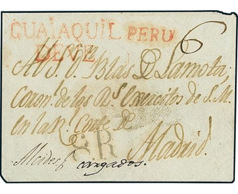 EcuadorOutgoing Mail1815 circa. Envelope with red wax seal on back, sent from Guayaquil to a Colonel of the Army in the Royal