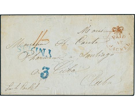 HaitiBritish Post Office1854, March 11. Folded cover from Jacmel to Santiago de Cuba, directly consigned to the British P.O. 