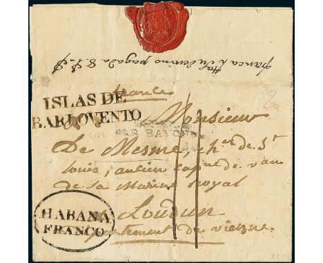 CubaOutgoing Mail1816, Sept. 19. Entire letter from Havana to Loudon (France), prepaying the double weight for the Spanish po