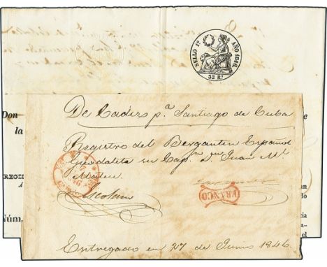 CubaIncoming Mail1846, June 27. Ship's register envelope with its corresponding content (the ship's register), belonging to t